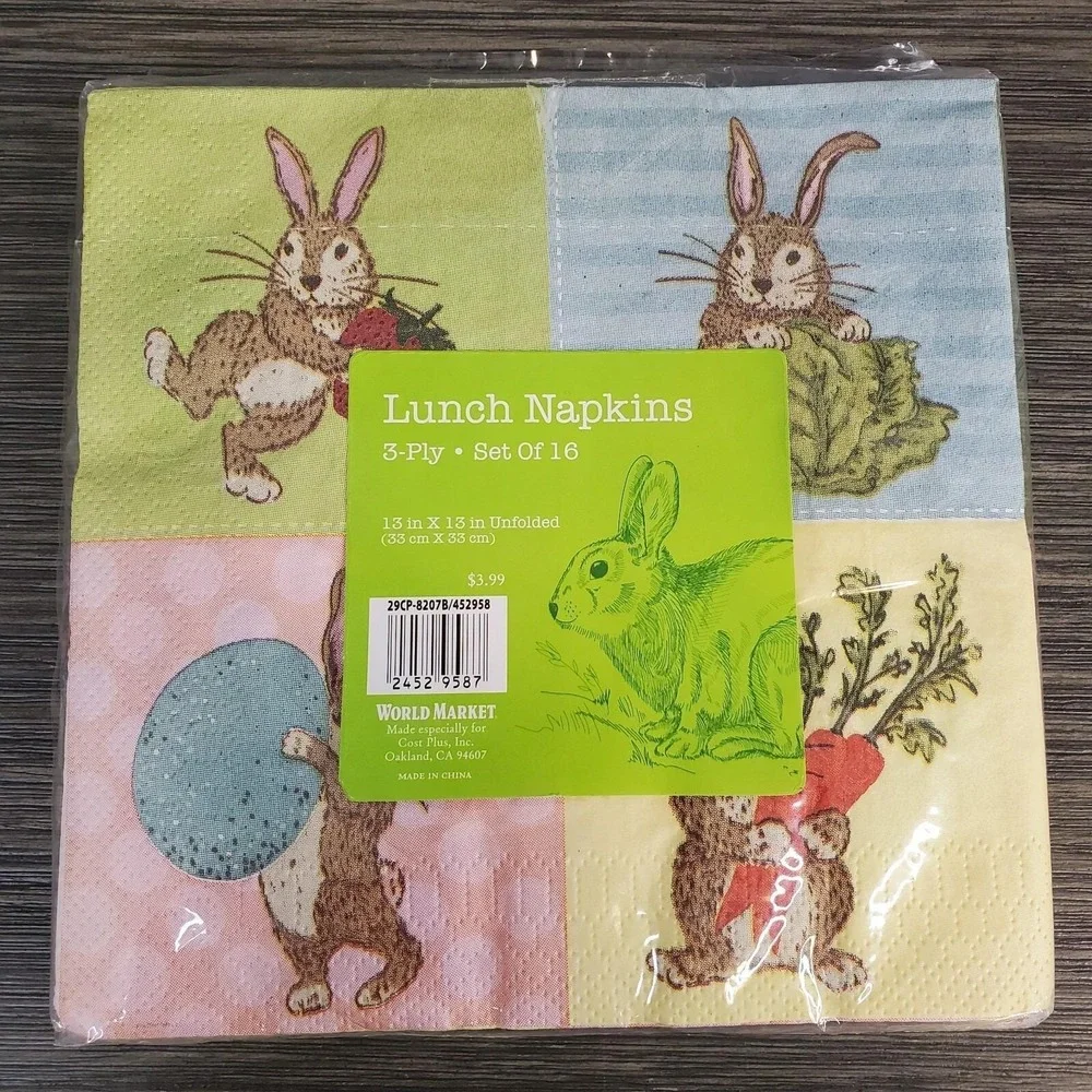 World Market Easter Bunny Rabbit‎ Spring Colorblock Paper Napkins, 2 ea. 16 ct.